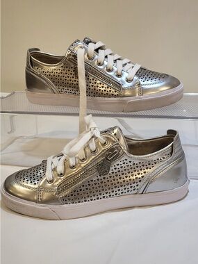 GUESS metallic silver perforated heart sneakers